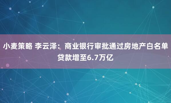 小麦策略 李云泽：商业银行审批通过房地产白名单贷款增至6.7万亿